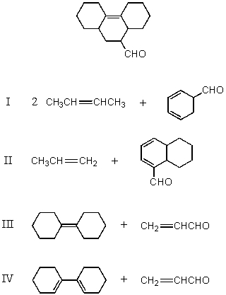 Which of the following would afford a synthesis of the following compound?   A)  I B)  II C)  III D)  IV E)  None of these