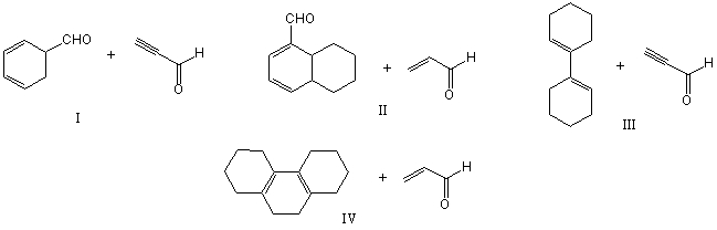 Which of the following would afford a synthesis of the following compound?     A)  I B)  II C)  III D)  IV E)  None of these