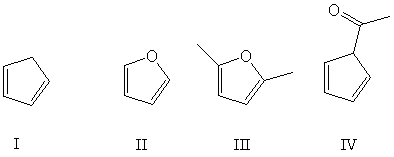 Which of these conjugated dienes can undergo a Diels-Alder reaction?   A)  I B)  II C)  III D)  IV E)  All of the above