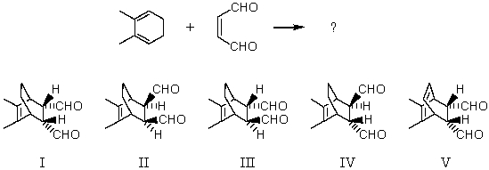 Which is the major product of the following reaction?   A)  I B)  II C)  III D)  IV E)  V