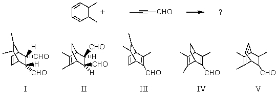 Which is the major product of the following reaction?   A)  I B)  II C)  III D)  IV E)  V
