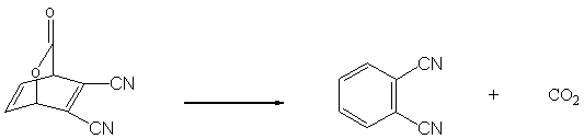 Draw arrows to indicate electron movement that explains the formation of the products shown for the following retro-Diels-Alder reaction:  