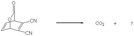 The compound shown below undergoes a retro-Diels-Alder cycloaddition reaction to yield carbon dioxide and another compound.Predict the structure of the other compound formed.  