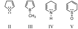 Which of these is an aromatic molecule?     A)  I B)  II C)  III D)  IV E)  V