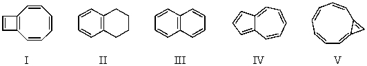 Of the following C-10 compounds,which is expected to possess the greatest resonance (delocalization) energy?   A)  I B)  II C)  III D)  IV E)  V