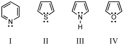 Which compound would you NOT expect to be aromatic?     A)  I B)  II C)  III D)  IV E)  V