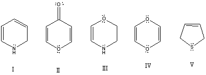 Which of these species is aromatic?   A)  I B)  II C)  III D)  IV E)  V