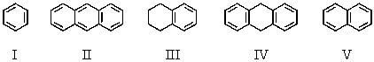 Which of these compounds absorbs at the longest wavelength in the UV-visible region?   A)  I B)  II C)  III D)  IV E)  V