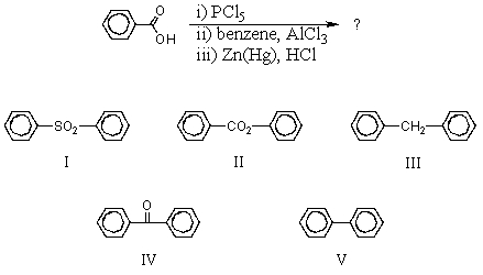 Which would be the product of the following reaction sequence?   A)  I B)  II C)  III D)  IV E)  V