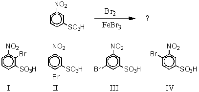 What would you expect to be the major product obtained from the following reaction?   A)  I B)  II C)  III D)  IV E)  Equal amounts of II and IV