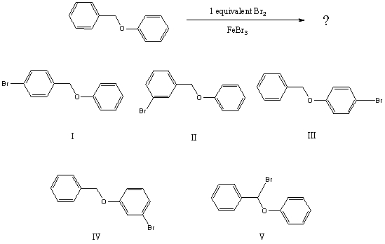 What would you expect to be the major product obtained from the following reaction?   A)  I B)  II C)  III D)  IV E)  V