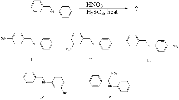 What would you expect to be the major product obtained from the following reaction?   A)  I B)  II C)  III D)  IV E)  V