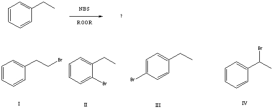 The major product(s) ,A,of the following reaction,   would be: A)  I B)  II C)  A mixture of I and II D)  III E)  IV
