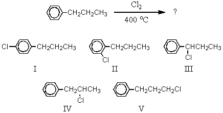 What would be the major product of the following reaction?   A)  I B)  II C)  III D)  IV E)  V