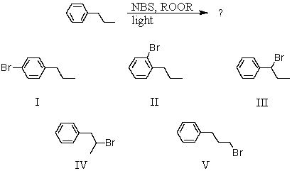What would be the major product of the following reaction?   A)  I B)  II C)  III D)  IV E)  V