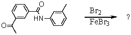 When the following substance is treated with Br<sub>2</sub>/FeBr<sub>3</sub>,the major product is obtained in good yield,and only very small amounts of minor products are found.What is this major product and why are the minor products not formed to any significant degree? Explain clearly.  