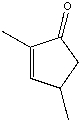 What is the correct IUPAC name for the following compound?   A)  2,4-dimethyl-2-pentenone B)  2,5-dimethylcyclopenten-3-one C)  2,4-dimethylcyclopent-2-enone D)  3,5-dimethylcyclopent-2-enone E)  2-methyl-5-methylcyclopent-2-enone
