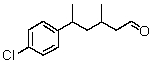 Which is the proper name for the structure shown?   A)  3,5-Dimethyl-5-(4-chlorobenzyl) -1-pentanal B)  3-Methyl-5-(4-chlorophenyl) hexanol C)  3,5-Dimethyl-5-(4-chlorophenyl) -1-pentanaldehyde D)  3-Methyl-5-(4-chlorophenyl) -hexanaldehyde E)  3-Methyl-5-(4-chlorophenyl) hexanal