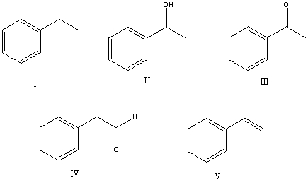 Select the structure of the major product in the following reaction.     A)  I B)  II C)  III D)  IV E)  V