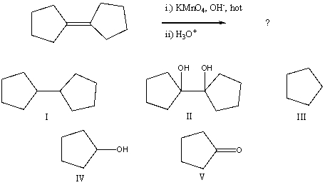 Select the structure of the major product in the following reaction.   A)  I B)  II C)  III D)  IV E)  V