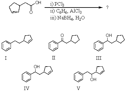 What would be the product of the following reaction sequence?   A)  I B)  II C)  III D)  IV E)  V