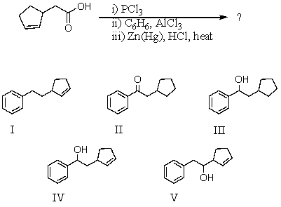 What would be the product of the following reaction sequence?   A)  I B)  II C)  III D)  IV E)  V