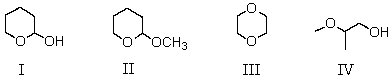 Which compound is an acetal?   A)  I B)  II C)  III D)  IV E)  All of the above