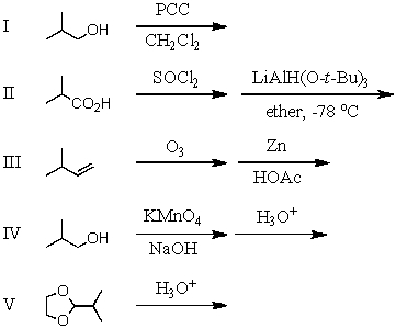 Which of the following procedures would not yield   as a product?   A)  I B)  II C)  III D)  IV E)  V