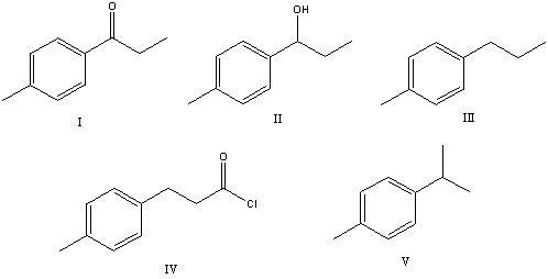 The product,E,of the following sequence of reactions   would be:   A)  I B)  II C)  III D)  IV E)  V