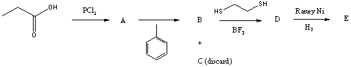 The product,E,of the following sequence of reactions   would be:   A)  I B)  II C)  III D)  IV E)  V