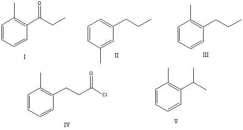 The product,E,of the following sequence of reactions   would be:   A)  I B)  II C)  III D)  IV E)  V