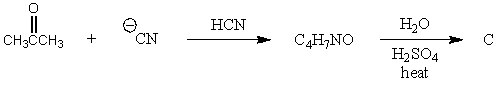 The product,C,of the following reaction sequence,   would be: A)    B)  CH<sub>3</sub>CH<sub>2</sub>COOCH<sub>3</sub> C)    D)  CH<sub>3</sub>CH=CHCOOH E)  None of these
