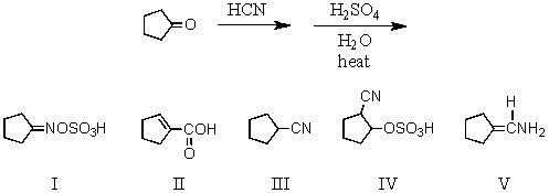 What is the major product of the following reaction sequence?   A)  I B)  II C)  III D)  IV E)  V