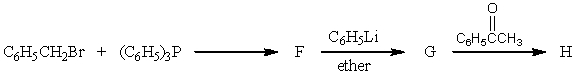 The product,H,of the following reaction sequence,   would be: A)    B)    C)    D)  C<sub>6</sub>H<sub>5</sub>CH<sub>2</sub>CH=CHC<sub>6</sub>H<sub>5</sub> E)   