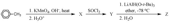 Complete the following reaction sequence,giving structural details of all significant intermediates X,Y,and final product Z.  
