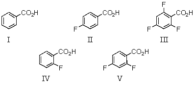 Which of the following would be the strongest acid?   A)  I B)  II C)  III D)  IV E)  V