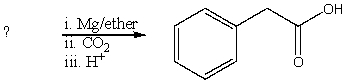 What is the reactant of the following reaction sequence?   A)  HCO<sub>2</sub>CH<sub>2</sub>C<sub>6</sub>H<sub>5</sub> B)  C<sub>6</sub>H<sub>5</sub>CH<sub>2</sub>COOH C)  C<sub>6</sub>H<sub>5</sub>CH<sub>2</sub>Cl D)  C<sub>6</sub>H<sub>5</sub>CHClCOOH E)  O=C(CH<sub>2</sub>C<sub>6</sub>H<sub>5</sub>) <sub>2</sub>