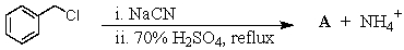 What is the expected product,A,of the following reaction sequence?   A)  Benzyl formate B)  Phenylacetic acid C)  Benzenesulfonic acid D)  1-chloro-1-phenyl acetic acid E)  Dibenzylketone