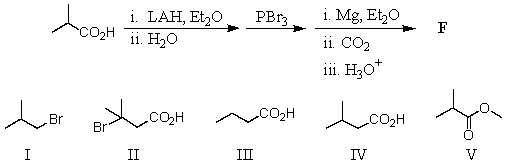 What would be the final product,F,of the following sequence of reactions?   A)  I B)  II C)  III D)  IV E)  V