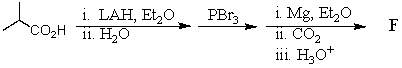 What would be the final product,F,of the following sequence of reactions?   A)  1-Bromo-2-methyl propane B)  3-Bromo-3-methylbutanoic acid C)  Butanoic acid D)  3-Methylbutanoic acid E)  Methyl 2-methylproanoate