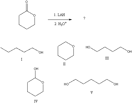 What would be the final organic product of the following reaction?   A)  I B)  II C)  III D)  IV E)  V