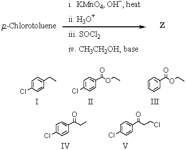 The product,Z,of the following sequence of reactions is which compound?   A)  I B)  II C)  III D)  IV E)  V