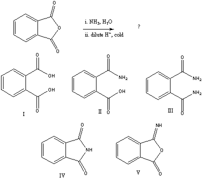 Predict the major organic product of the reaction sequence,   A)  I B)  II C)  III D)  IV E)  V