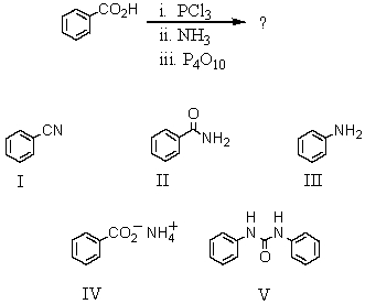 What would be the final product of this reaction sequence?   A)  I B)  II C)  III D)  IV E)  V
