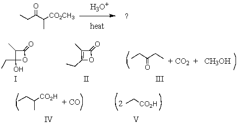 Identify the product(s) of the following reaction.   A)  I B)  II C)  III D)  IV E)  V