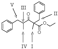 Which is the most acidic hydrogen in the compound shown?   A)  I B)  II C)  III D)  IV E)  V