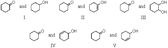 Which of the following is a keto-enol tautomeric pair?   A)  I B)  II C)  III D)  IV E)  V