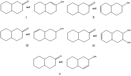 Which of the following is a keto-enol tautomeric pair?   A)  I B)  II C)  III D)  IV E)  V
