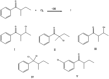 What would be the major product of the following reaction?   A)  I B)  II C)  III D)  IV E)  V