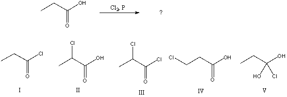 What would be the major product of the following reaction?   A)  I B)  II C)  III D)  IV E)  V